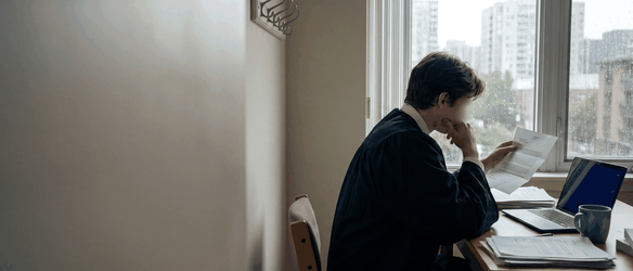 A graduate reading a PGWP refusal letter at a desk